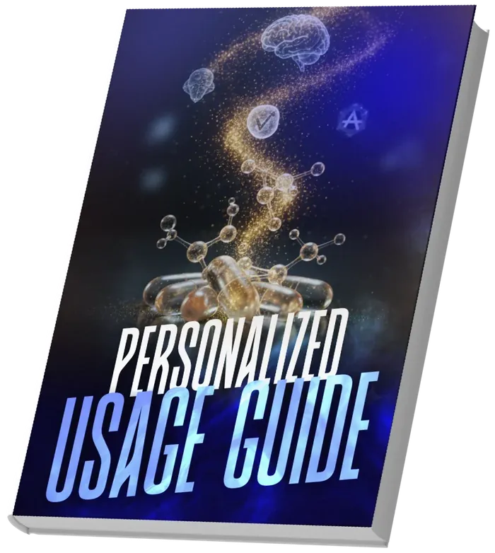 Cover mockup of the Personalized Usage Guide, one of the five digital bonus e-books listed with 3 or 6 bottles