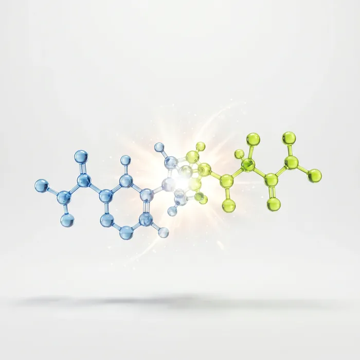 Abstract render of a chain of linked spheres on a soft neutral background